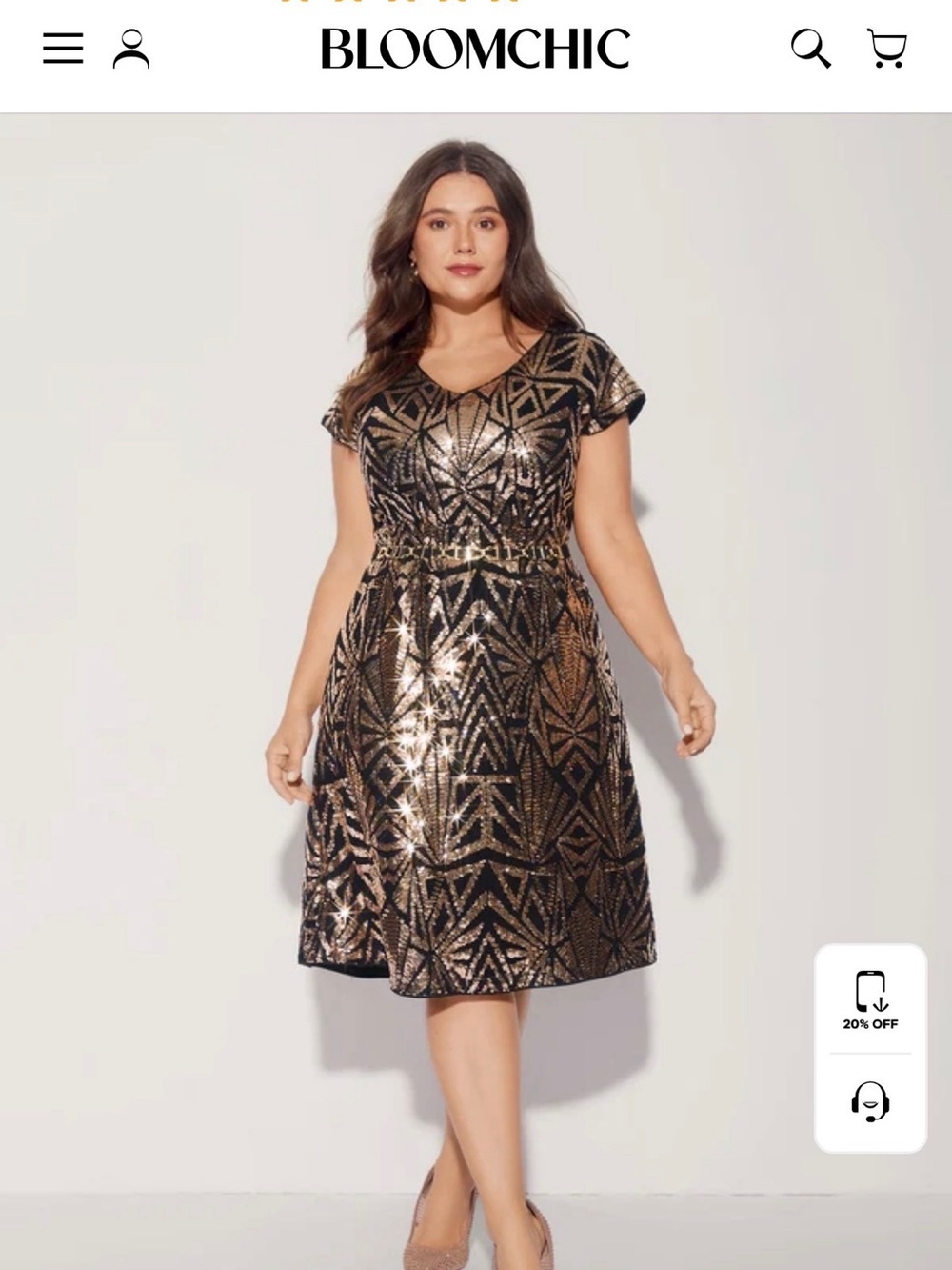 BloomChic Black and Gold Sequin A-Line Midi Dress